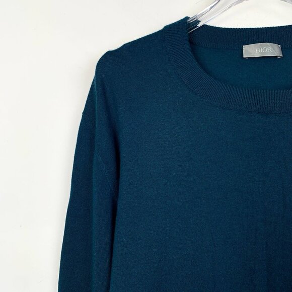 Dior Deep Blue Cashmere Round-Neck Long-Sleeved Sweater XL Logo Embroidery Made - Picture 4 of 7
